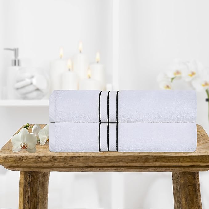 Superior Turkish Cotton Ultra-Plush 2-Piece Bath Towel Set, Towels for Shower, Bathroom, Home Essentials, Spa, Guest/Master Bath, Airbnb, Apartment, Adults and Kids, Soft Quick Drying, Black