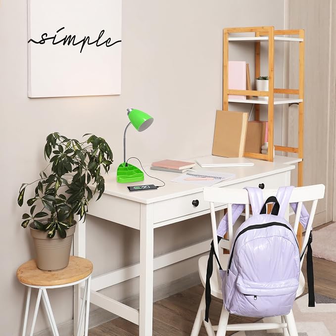Simple Designs LD1056-GRN-LB 18.5" Gooseneck Organizer Desk Lamp with iPad Tablet Stand Book Holder and USB Port, with LED Bulb, Green