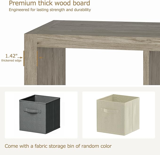 4 Cube Organizer, Cube Storage Organizer with Fabric Bin, Cube Storage Shelf for Bedroom, Living Room, Office, Modular Bookshelf Organizer for Books, Closet, Gray Oak