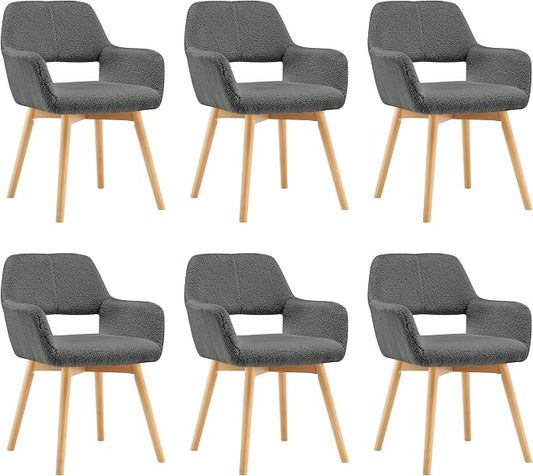 Mid Century Modern Dining Chairs Set of 6 & 4 & 2 Comfy Accent Chair Upholstered Kitchen Dining Living Room Chairs for Bedrooms Waiting Room Home Arm Desk Chair No Wheels (Wool Dark Gray, 6)