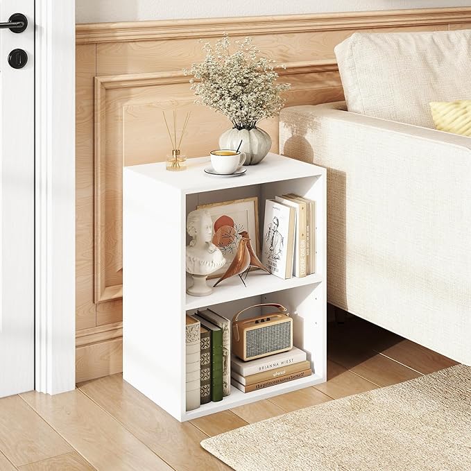 Giantex 2-Cube Bookshelf and Bookcase, 2-Layer Storage Shelf w/Large-Capacity Open Storage Space for Living Room Bedroom Study Office, Multi-Functional Furniture Display Cabinet, White