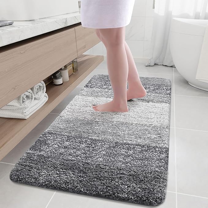 Arotive Microfiber Bathroom Rugs, Shaggy Soft and Absorbent Bath Rug, Non-Slip, Thick Plush Machine Washable Dry Bath Mats for Bathroom, Tub and Shower, 54x24, Grey, Rectangular