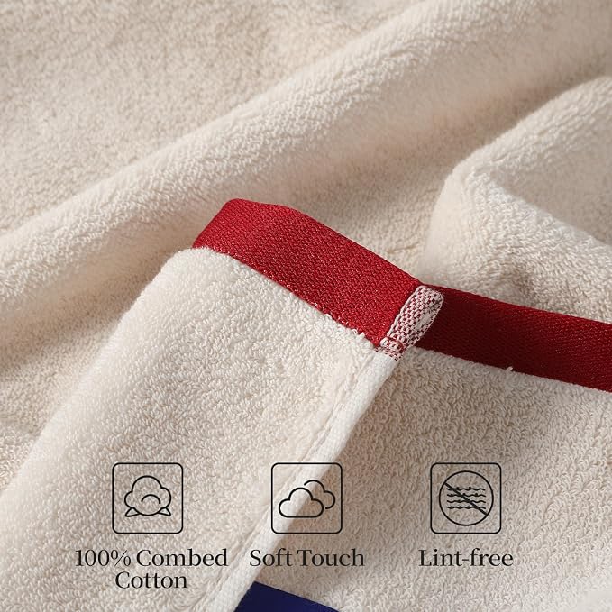 REDKISS 2 Pack Cotton Bath Towels, Soft Absorbent 600 GSM, 27x54 Inch | Quick Dry | Reinforced Stitching | Modern Contrast Border Design | Machine Washable | Bathroom, Gym|Spa & Guest Use | Beige
