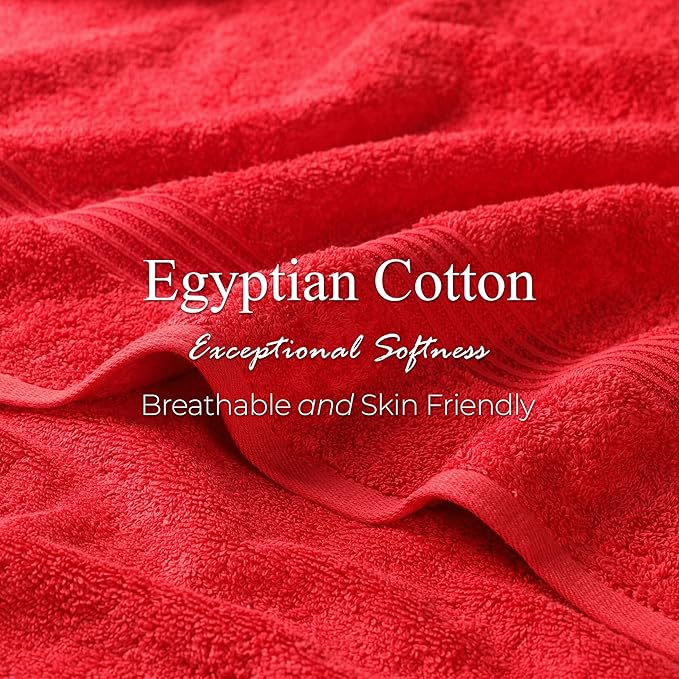Superior Egyptian Cotton 6-Piece Towel Set, Assorted Towels for Home Bathroom, Master, Guest Bath, Decor Essentials, Includes 2 Bath, 2 Hand, 2 Face Towels/Washcloths, Quick Dry, Absorbent, Red