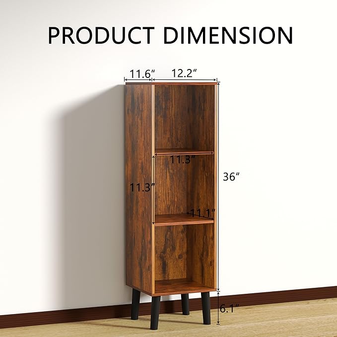 3 Cube Storage Organizer with Legs, 3 Tier Cube Low Bookcase Freestanding Storage Display Organizer for Home Office, Three-Cubes Open Shelf Short Bookshelf (Retro Brown, 3 Cube)