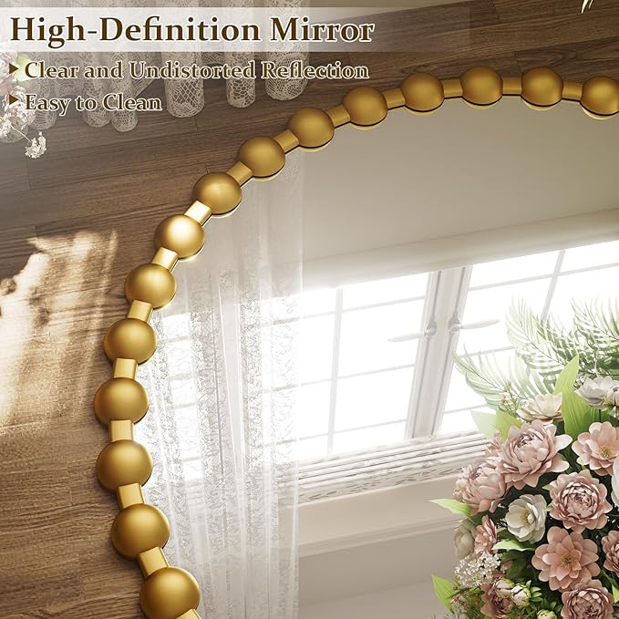 Easly Round Mirror for Wall, 32 Inch Gold Beaded Frame Decorative Vanity Mirror, Circle Bathroom Mirror with High-Definition Lense, Modern Wall Decor for Bathroom, Living Room, Bedroom, Entryway