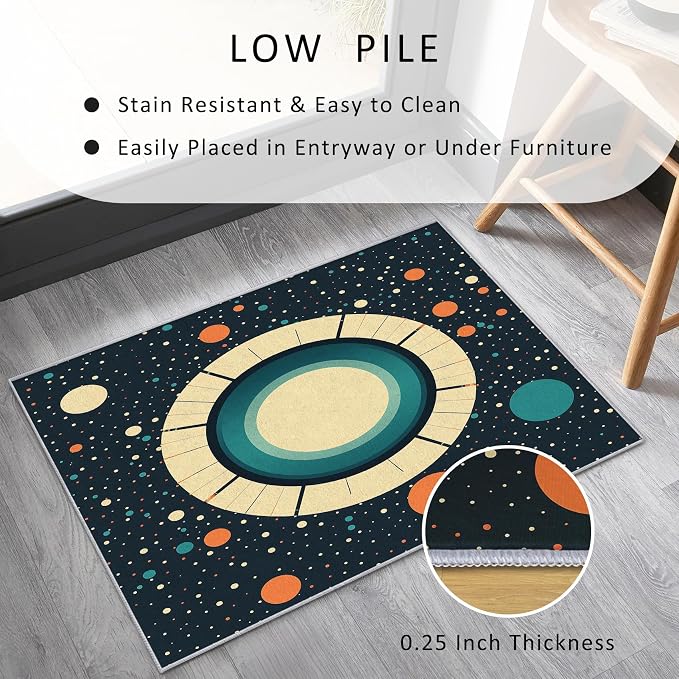 Mid Century Modern Rugs 4x5, Abstract Retro Washable 4 x 5 Area Rug for Living Room, Bedroom, Low Pile Non Slip Stain Resistant Carpet, Mid Century Home Decor Accessories & M896