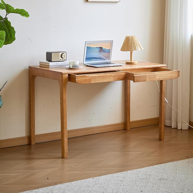 Widen Solid Wood Desk with Drawers,47"X24" Wood Writing Desk for Small Space,Student Computer PC Desks,Home Desks for Work,Gaming Study Desk for Bedroom Escritorios Desk Table (Natural, 47")