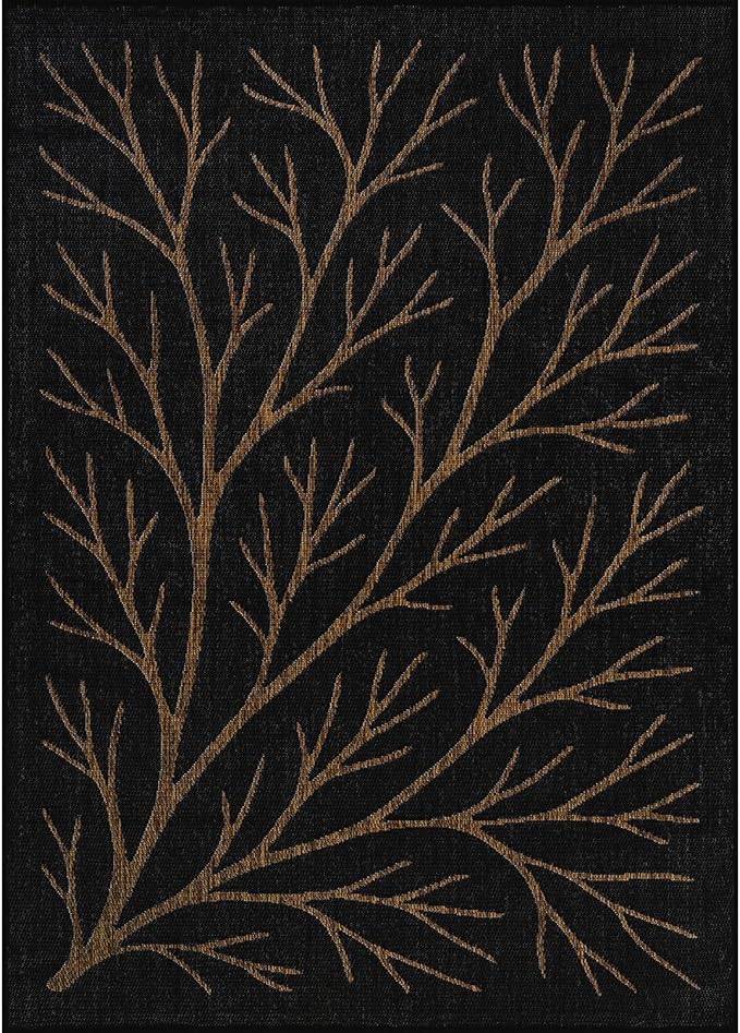 Washable Indoor Outdoor Rug 5x7 Modern Area Rugs Branch Pattern Non Shedding Waterproof Easy Clean Patio Deck Porch Living Room Bedroom Garden RV (5 X 7 Gold)