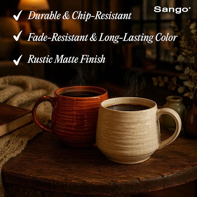 SANGO 17.5 oz Stoneware Coffee Mugs Set of 4, Rustic Ceramic Mug with Speckled Reactive Glaze, Large Pottery Drinkware for Coffee or Tea, Dishwasher & Microwave Safe Mugs, Siterra Painter’s Palette