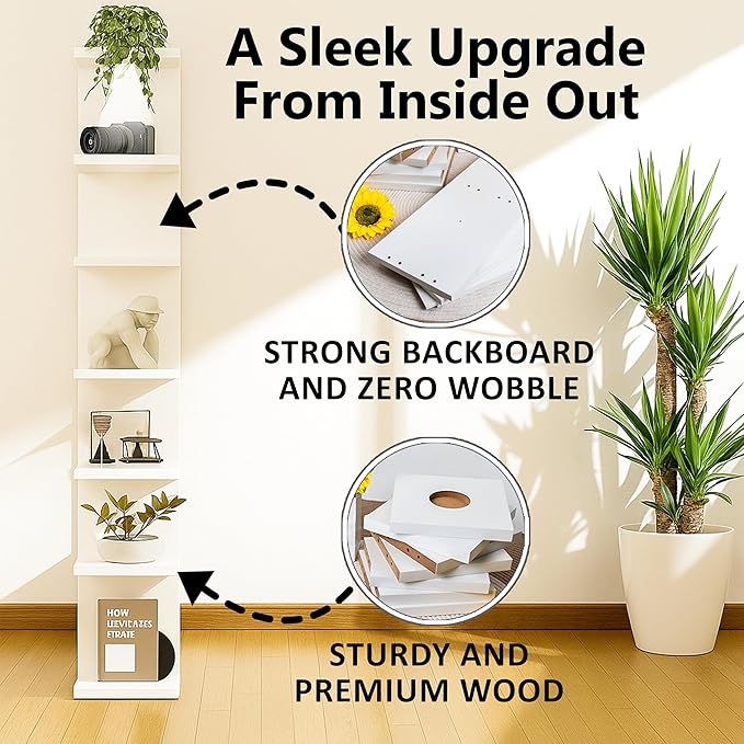 home stuff Lack Wall Shelf Unit with Extra Strong Backboard, Versatile 7 Tier Shelf Unit, White Lack Wall Shelf, Display Floating Shelf with LED Remote Control Light (White)