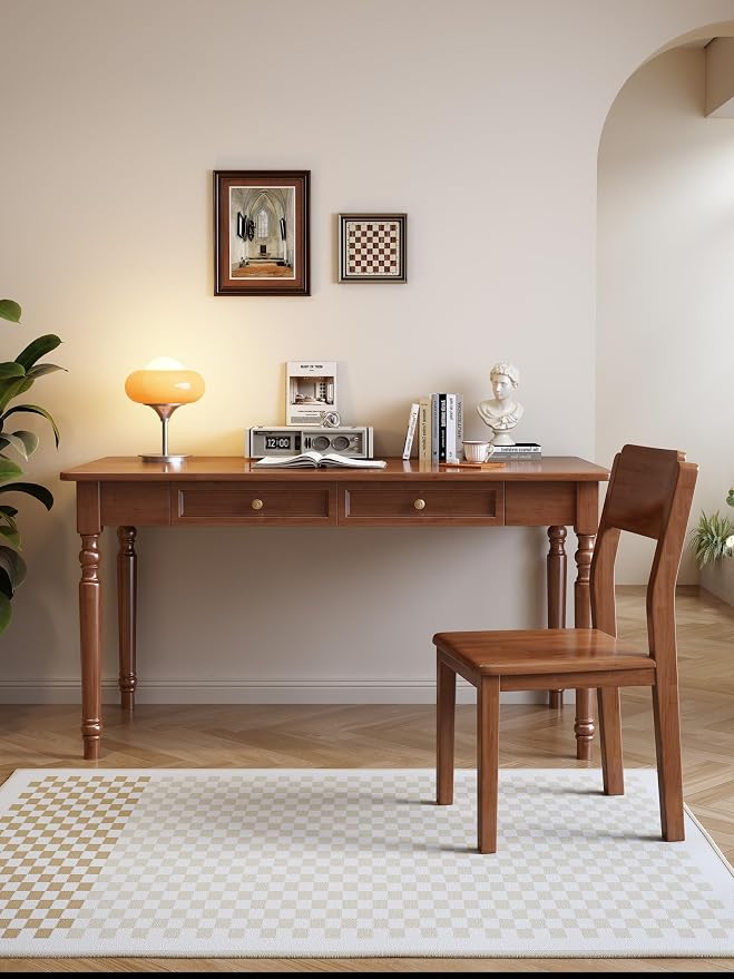 French Country Desk, 47 Inch Walnut Writing Desk with Drawers, for bedrooms, Apartments, or Student Dormitories Easy Assembly SXC-D776