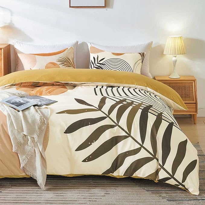Hilioens Duvet Cover Queen Abstract Arch Sun Beige Modern Mid Century Boho Bedding Sets for All Seasons, 3 Pieces Home Bedroom Decorations Soft Microfiber