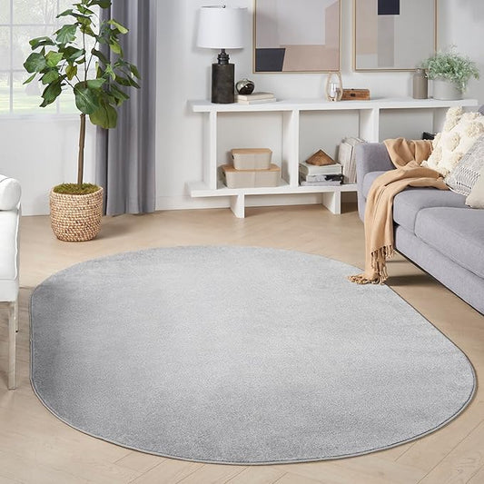 Nourison Home Nourison Essentials Silver Grey 6' x 9' Oval Area Rug - Easy Clean, Non Shedding, Bed Room, Living Room, Dining Room, Kitchen (6' x 9' Oval)