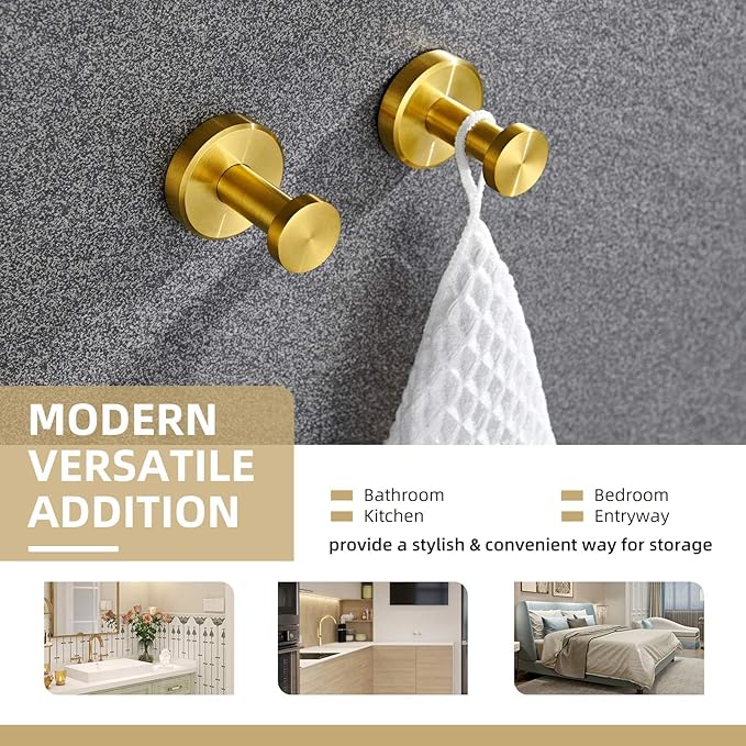 Angle Simple Towel Hooks, SUS 304 Stainless Steel Coat Robe Wall Hooks, Bathroom Hand Towel Hanger, Brushed Dark Gold, 2 Pack