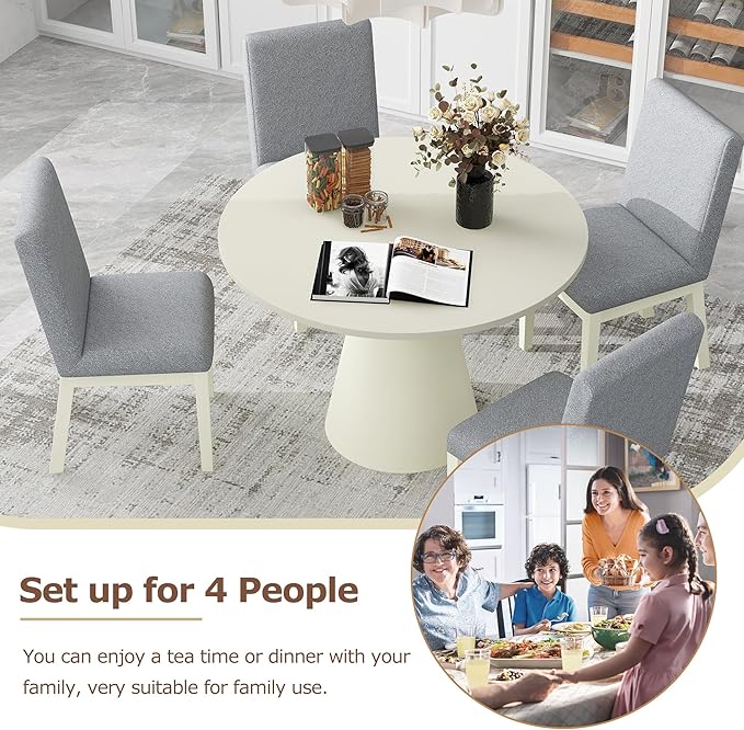 JUSTONE 46.5'' Retro Round Dining Table Minimalist Elegant Table for Living Room, Dining Room (White)