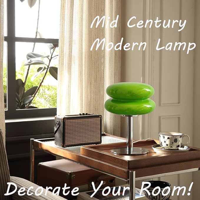 Mushroom Lamp for Bedroom,Mid Century Modern Lamp for Nightstand, Dimmable Retro Egg Tart Bedside Small Lamps,Home Mushroom Decor Aesthetic Cute Table Lamps for Living Room (Green)