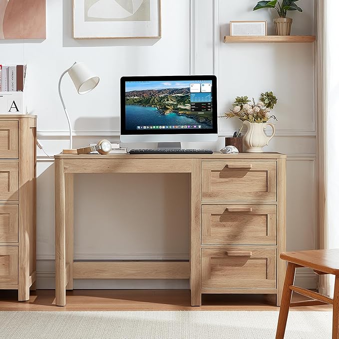 48'' Farmhouse Executive Desk with Storage, Wooden Home Office Desk with Drawer and Vintage Handle, Large Computer Writing Desk for Study, Bedroom, Living Room （Natural）