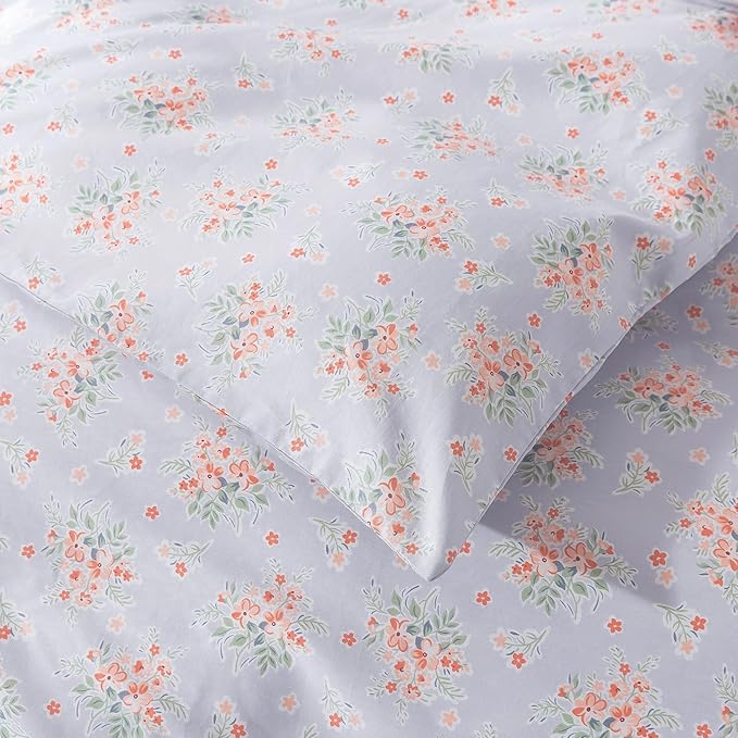 HoneiLife Wildflower Duvet Cover Queen - 100% Cotton Comforter Cover Sets, 3-PC Floral Duvet Cover Sets, Botanical Bedlinen Set with Zipper Closure & Corner Ties