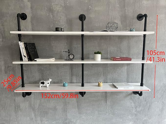 HDDFER Industrial Pipe Shelving Rustic White Pipe Wall Shelves Industrial Shelves with Wood Planks Floating Shelves 60 Inch Farmhouse Bathroom,Kitchen Shelving Wall Mounted