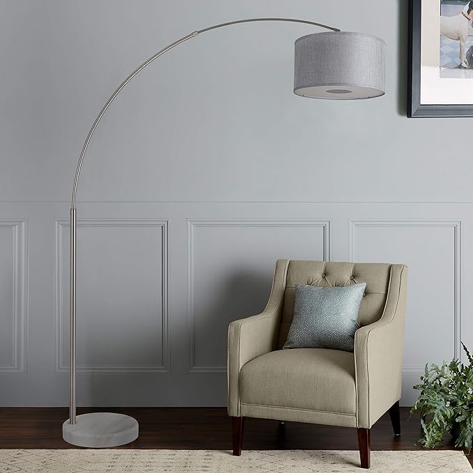Major-Q Bedrooms Modern 81" Arc Tall Floor Living Room-Stand Up Arching Lamp Grey Drum Style Shade and Marble Base