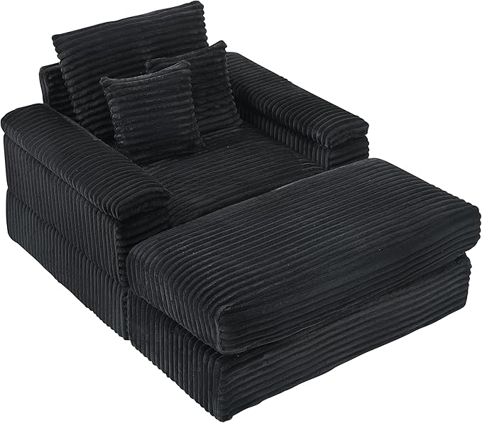 Eafurn 43.3" Oversized Accent Chaise Lounge Chair with Ottoman, Modern Corduroy Upholstered Convertible Recliner Armchair Sleeper Lounge Chair with Wood Frame for Living Room Apartment