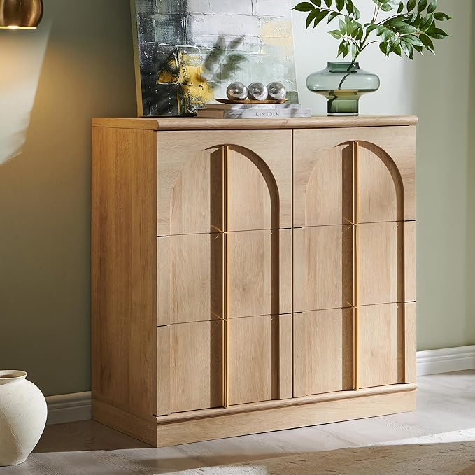ACCOHOHO Buffet Cabinet with Storage 93 Inch Arched Wood Sideboard Cabinet with Adjustable Shelf Modern Console Tables Accent Storage Cabinets for Living Room,Dining Room,Kitchen