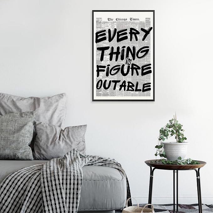 Retro Black And White Newspaper Posters Every Thing Is Figure Outable Canvas Wall Art Positive Affirming Quote Minimalist Prints Painting For Home Bedroom Dorm Wall Decor 12x16in Wrapped Canvas