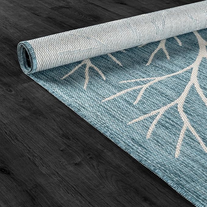 Washable Indoor Outdoor Rug 6x9 Modern Area Rugs Branch Pattern Non Shedding Waterproof Easy Clean Patio Deck Porch Living Room Bedroom Garden RV (6 X 9 Aqua)