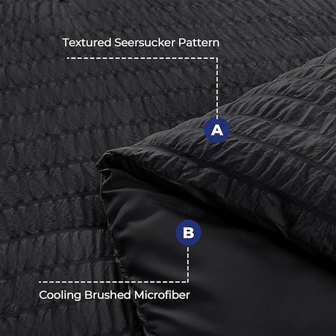HYMOKEGE Black Oversized Queen Comforter Set Seersucker 7 Pieces, All Season Luxury Bed in a Bag for Bedroom, Bedding Set with Comforter, Sheets, Pillowcases & Shams