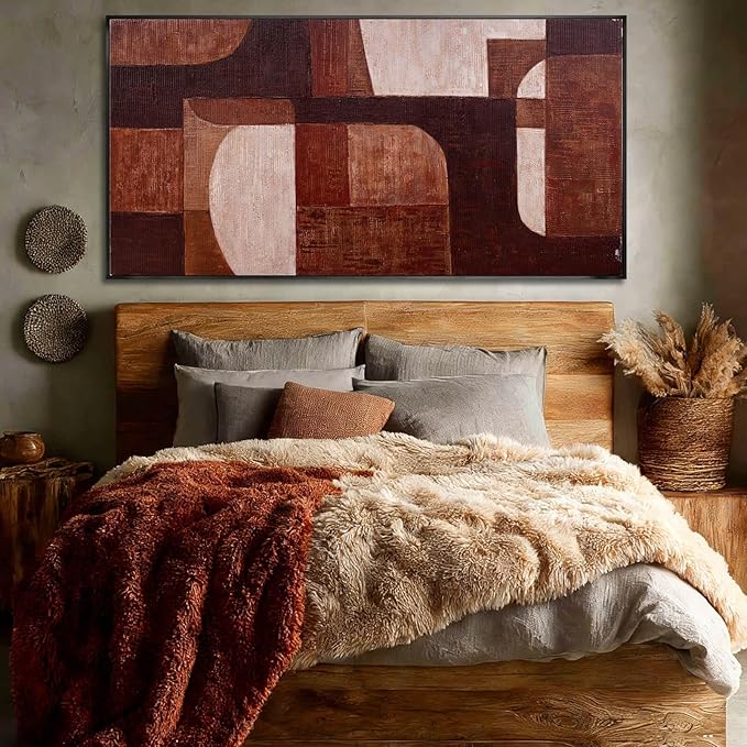 SOUGUAN Abstract Wood Wall Decor Modern Photo Prints Geometric Canvas Art 24"x48" Dining Room Pictures Wall Artwork for Bedroom Office