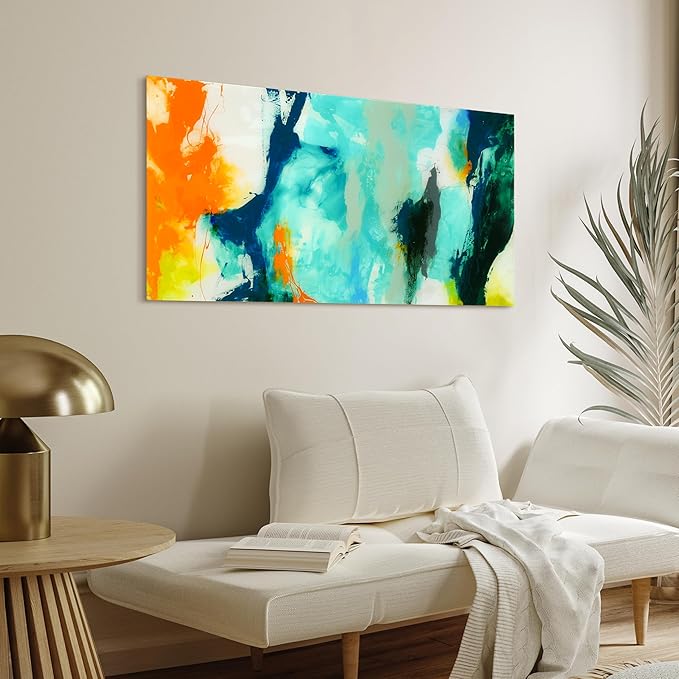 Empire Art Direct Tidal Abstract 2 Frameless Free Floating Tempered Glass Panel Graphic Wall Art, 48" x 24" x 0.2", Ready to Hang