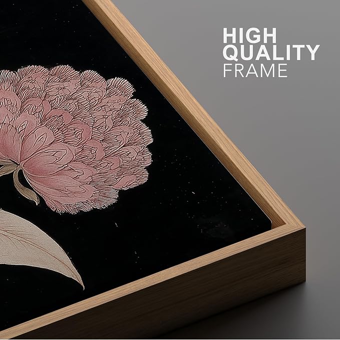 Woodrose Framed Canvas Print Wall Art Soft Pink Floral Arrangement Vintage Style Botanical Illustrations Modern Art Minimalist 3D Colorful Ultra for Living Room, Bedroom, Office - 16"x24" NATURAL