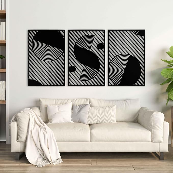 Mid Century Modern Wood Wall Art, Extra Large Geometric Boho Wooden Decor, Abstract Diagonal Circle Panels, Designer Housewarming Gift for Living Room and Bedroom