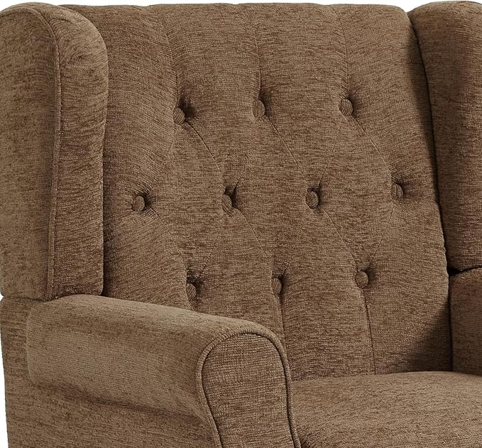 High Back Accent Chairs Set of 2, Fabric Upholstered Armchair Retro Wingback Arm Chair for Living Room, Comfy Single Sofa Bedroom Retro Reading Seat with Solid Wood Legs - Brown