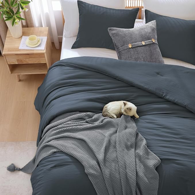 WRENSONGE California King Comforter Set - 3 Pieces Prewashed Blue Grey Comforter Soft Lightweight for All Seasons,Down Alternative Comforters California King Size with 2 Pillow Shams