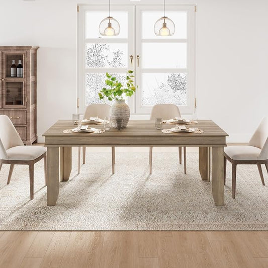GarveeHome Farmhouse Dining Table for 6-8 People, 71 in Long Kitchen Tables with Wooden Sturdy Frame, 6 ft Large Rectangular Dinner Table for Dining Room, Kitchen, Natural Oak, 71" Non-extendable