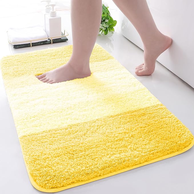 Arotive Microfiber Bathroom Rugs, Shaggy Soft and Absorbent Bath Rug, Non-Slip, Thick Plush Machine Washable Dry Bath Mats for Bathroom, Tub and Shower, 70x24, Yellow, Rectangular
