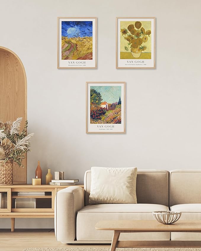 HesenDot Unframed Vincent Van Gogh Wall Art Prints Set of 3, 12x16in Classic Post-Impressionist Posters, Wheatfield and Sunflowers Canvas Print, Vintage Oil Painting Home Decor for Bedroom Living Room, Unframed