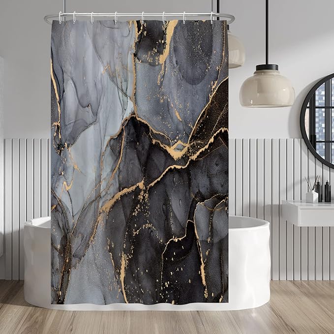 Baocicco Gray and Gold Marble Shower Curtain Modern Luxury Abstract Shower Curtains Decorative for Bathroom Bathtubs Waterproof Fabric Shower Curtain with Hooks 48x72 Inches
