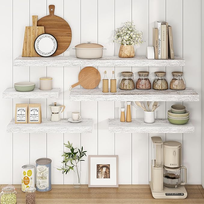 Fun Memories Deep Floating Shelves - 24" W x 9.3" D x 1.6" H Rustic Black Wall Shelf - Wall Mounted Shelves for Storage - Wooden Shelves with Invisible Brackets for Living Room, Farmhouse - Set of 2