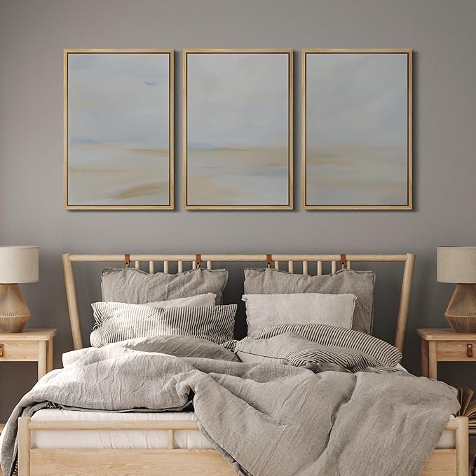 MUDECOR Framed Wall Art Print Set Minimalist Coastal Horizon in Soft Blue and Sand Colors Illustrations Modern Art Boho Decorative Chic for Living Room, Bedroom, Office - 24"x36"x3 Natural