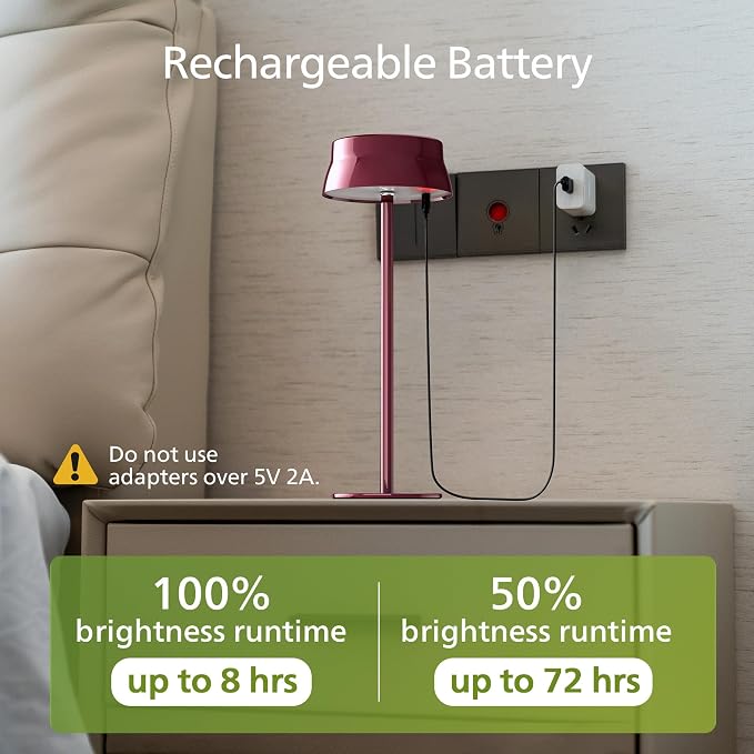 Philips Cordless Table Lamp, Portable Outdoor LED Desk Light,Rechargeable Battery Operated, 2 Adjustable Height, Touch Control & 3 Color Stepless Dimming, Waterproof Lamps for Restaurant/Bedroom