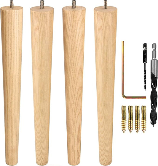 Airy Abode Premium Ash Wood Furniture Legs (Full Install Kit) - Pick Your Size and Color