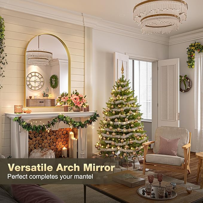 Brightify Arched Mirror, Arched Wall Mirror, 32 x 40 Inch Gold Arch Mirror, Metal Frame Gold Bathroom Mirror, Arched Top Bathroom Vanity Mirror for Living Room Bedroom Mantel Entryway Hallways