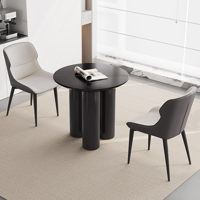 30" Round Dining Table for 2 Person, Circular Black Kitchen Table, Modern Dining Room Table for Kitchen, Living Room, Bar, Small Apartment Space Saving, Table Only