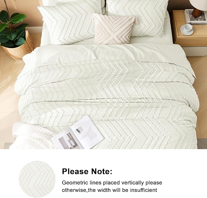 Litanika Ivory California King Size Comforter Set with Sheets - 7 Pieces Bed in a Bag California King Boho Tufted Complete Bedding Sets with Comforter, Sheets, Pillowcases & Shams