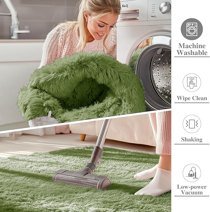 OLANLY 5x7 Machine Washable Large Area Rugs for Living Room, Bedroom, Soft Fluffy Shaggy Bedside Rug, Indoor Floor Carpet for Kids Girls and Boys, Dorms, Nursery, Home Decor Aesthetic, Green