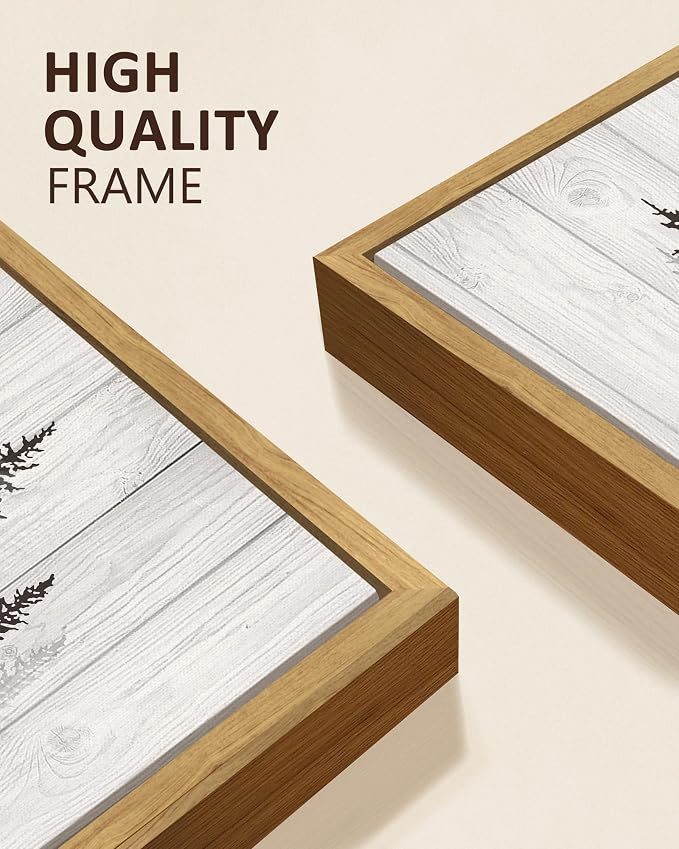 KUVIOKE Woodcut Pine Tree Framed Wall Art Nature Abstract Forest Wall Decor Rustic Minimalist Painting for Bedroom Dining Room 12x16in (Natural Framed)
