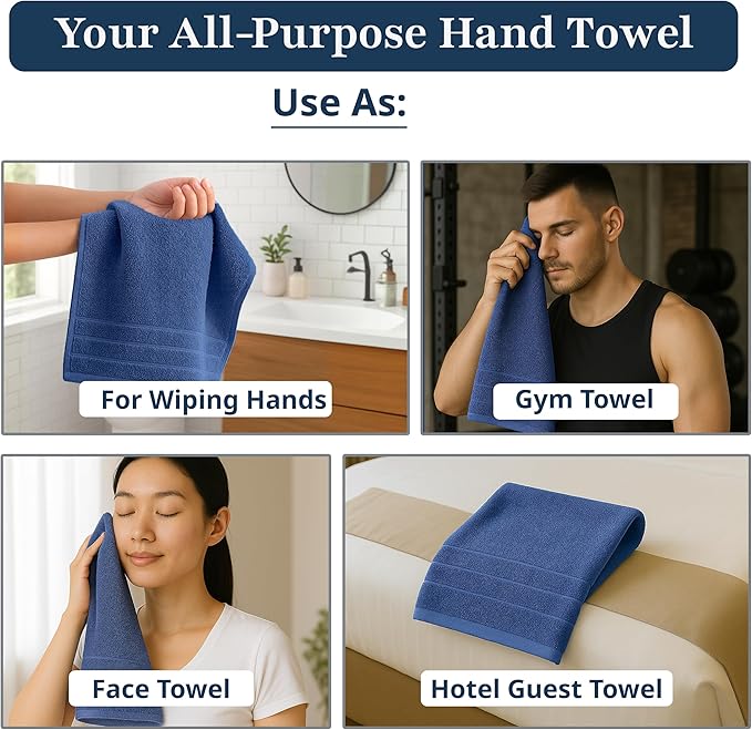 LANE LINEN 4 Pack Hand Towels (16"x28") - 100% Ringspun Cotton Towels Set for Bathroom - Quick Dry, Ultra Soft & Absorbent Large Hand Towel Set - Can be Used for Salon, Spa & Hotel - Cerulean Blue